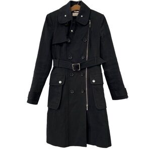Karen Millen Asymmetrical Zip Black Belted Trench Coat